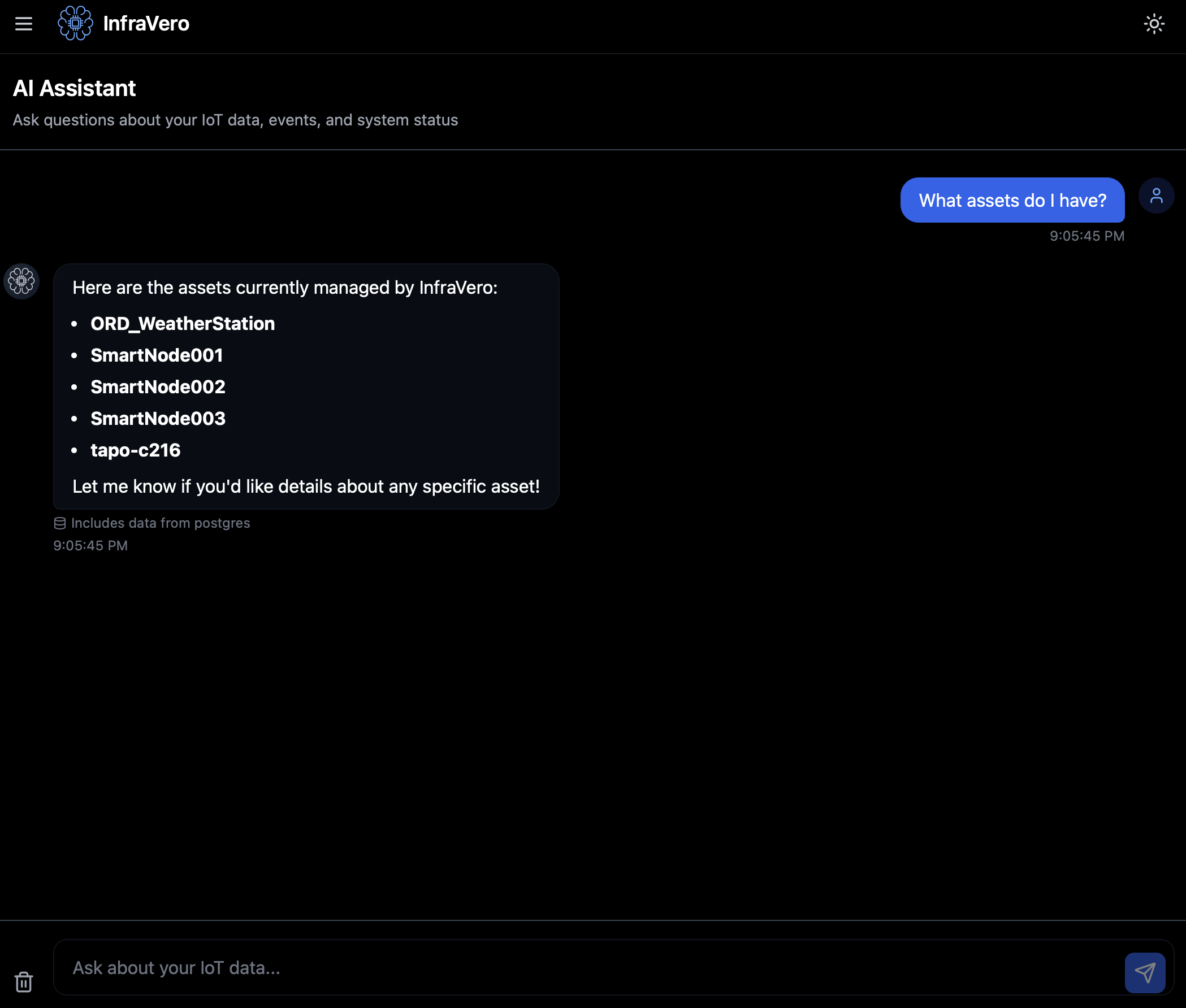 AI Assistant chat interface